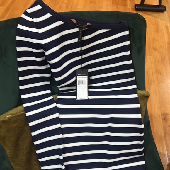 Navy and white one shoulder dress. With a pop of orange - Picture 2 of 5